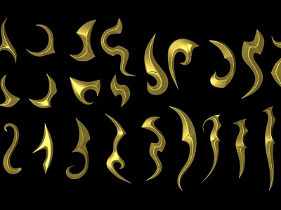 Golden Decorative Ornament Decor Set With Curved Intricate Metallic Artistic Designs 3d model