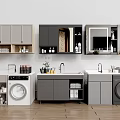 Modern Washbasin Area With Storage Cabinets Washing Machine And Mirror