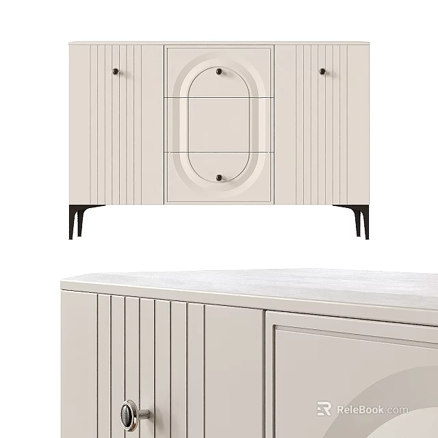 Minimalist Light Color Console Cabinet And Side Cabinet With Black Legs For Home Entryway Storage 3d model 