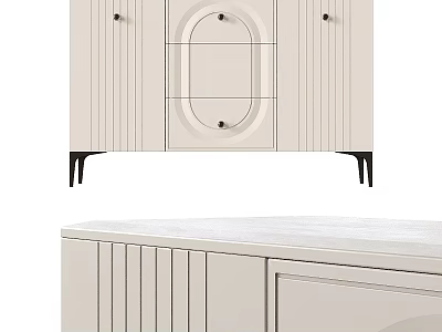 Minimalist Light Color Console Cabinet And Side Cabinet With Black Legs For Home Entryway Storage 3d model
