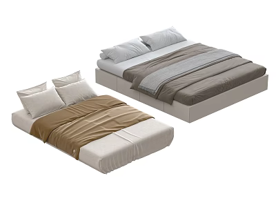 Modern Bedroom Bed Design With Beige Brown Comforters And Simple Sheets 3d model