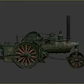 Vintage Functional Steam Roller Vehicle With Green Body Red Wheels And Chimney