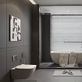 Modern Gray Bathroom Interior Design With Bathtub Toilet Vanity And Backlit Mirror