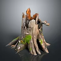 Natural Weathered Tree Stump With Green Moss And Exposed Roots Texture