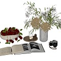 Modern Jewelry Ornaments Combination Table Decoration Ornaments Candle Ornaments Vase Book Cherry Fruit Plate Glass Book Vase Plant Candle 3d model