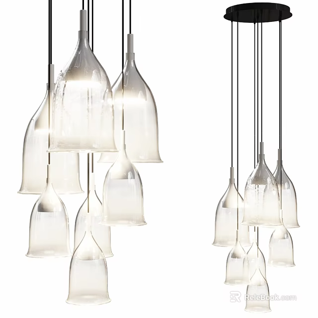 Modern Glass Hanging Ceiling Light With Multiple Creative Stylish Decorative Lamps 3d model 