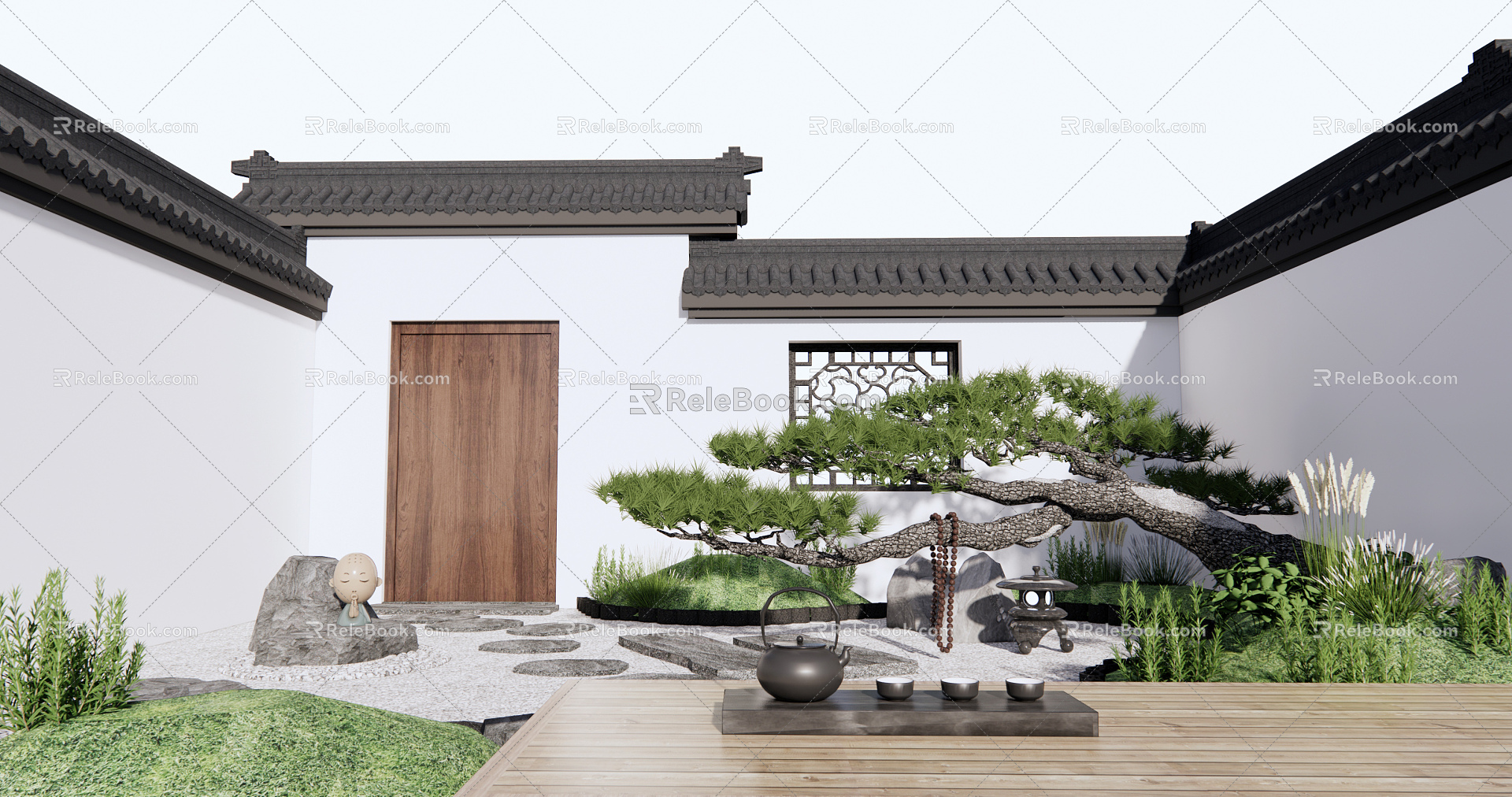 New Chinese Courtyard Dead Rock Courtyard Garden model