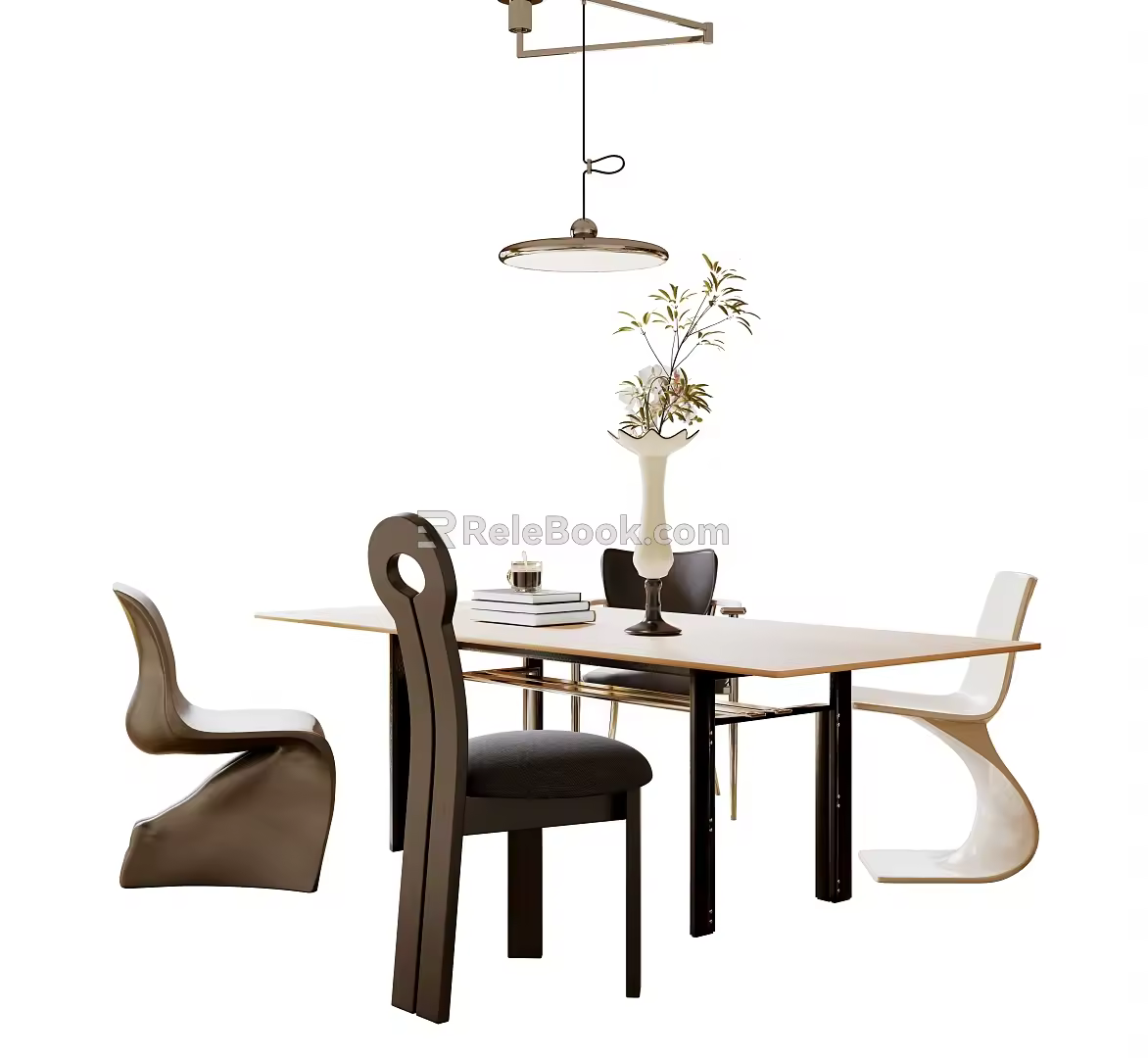 Quiet Ancient Style Dining Table and Chair Combination Ornaments Combination Art Chandelier 3d model