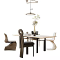 Quiet Ancient Style Dining Table and Chair Combination Ornaments Combination Art Chandelier 3d model