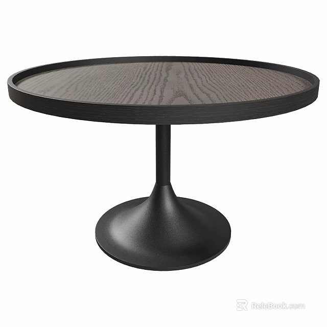 Modern Round Dining Table Featuring Wooden Top And Black Pedestal Base 3d model 