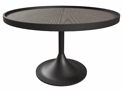 Modern Round Dining Table Featuring Wooden Top And Black Pedestal Base 3d model
