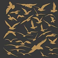 Artistic Golden Silhouettes of Flying Birds Against Black Background Decor