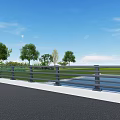 Garden Landscape Design Featuring Bridge With Railing Over Water Body And Lane