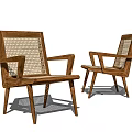 Modern Minimalist Accent Chair with Wooden Frame and Rattan Weave for Living Room Decor