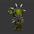 Green Skinned Orc Game Movie Character With Metal Armor And Spiked Decorations