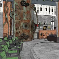 Industrial Style Event Space With Brick Walls Large Windows And Circular Green Area