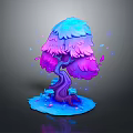 Fantasy Tree with Blue Purple Gradient Canopy Purple Trunk and Falling Petals on Blue Base