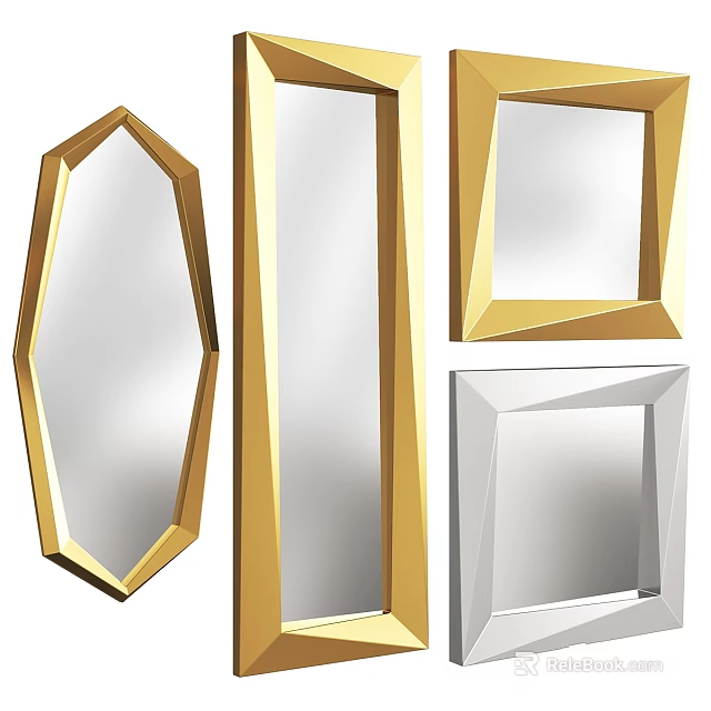 Modern Decorative Wall Mirrors With Gold Silver Frames And Various Shapes 3d model 