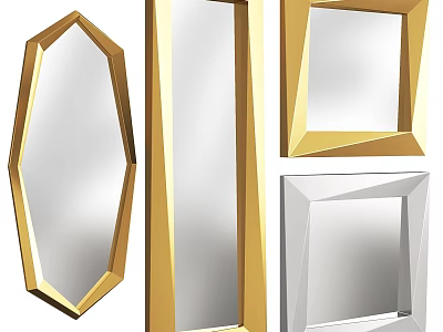 Modern Decorative Wall Mirrors With Gold Silver Frames And Various Shapes 3d model
