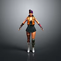Game Movie Character With Purple Hair Orange Vest Black Skirt And White Boots Knee Pads
