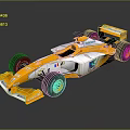 Yellow and White Race Car with Aerodynamic Design Large Wheels and Rear Wing