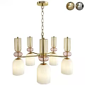 Elegant Modern Golden Frame Chandelier With Pink White Glass Shades And Multiple Arms