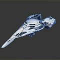 Futuristic Spaceship 3D Model With Streamlined Design White Gray Orange Details On Dark Reflective Background