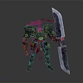 Detailed 3D Warrior Figure in Black Armor With Giant Sword and Red Cape