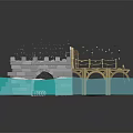 3D Model Bridge Structure With Blue Water And White Snow
