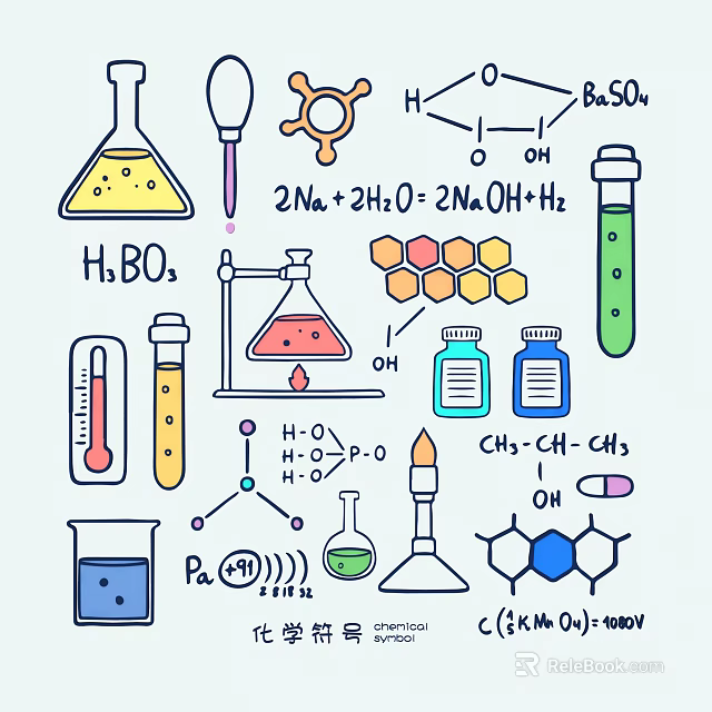 Chemistry Themed Wall Decor with Beaker Test Tube Thermometer Molecular Structure and Chemical Formulas 3d model 