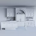 Elegant Minimalist White And Grey Kitchen With Storage Cabinets Central Island And Chic Arched Design