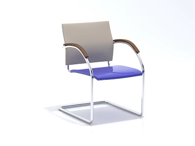 Modern Leisure Chair With Light Gray Backrest Brown Armrests Blue Seat And Silver Metal Frame 3d model