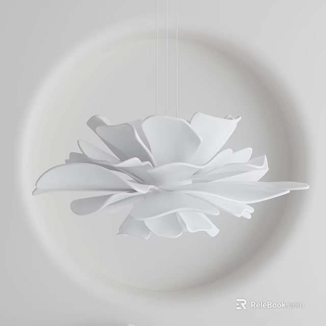 White Petal Shaped Modern Chandelier With Light Colored Circular Wall Background 3d model