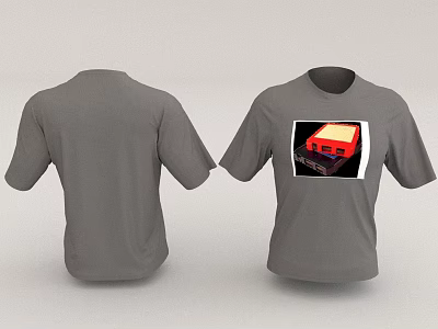 Gray Casual T-shirt With Front Red Square Graphic Design On Black Background 3d model