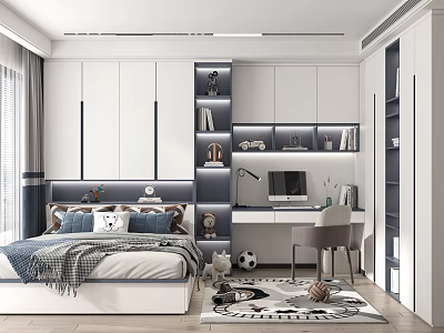 Modern Tatami Bedroom Interior With Tatami Bed Desk Storage Cabinets And Decorative Pillows 3d model