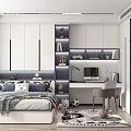 Modern Tatami Bedroom Interior With Tatami Bed Desk Storage Cabinets And Decorative Pillows