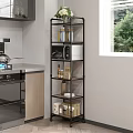 Multi tier Metal and Wood Kitchen Storage Shelf with Microwave Spices and Supplies
