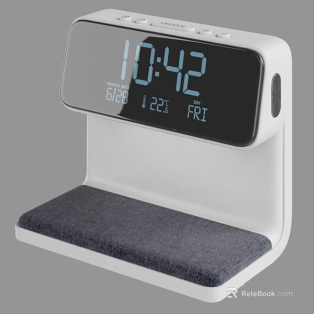 Modern Digital Alarm Clock With Time Date Temperature And Humidity Display White Design 3d model 