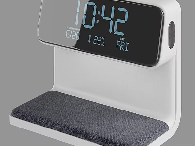 Modern Digital Alarm Clock With Time Date Temperature And Humidity Display White Design 3d model