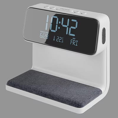 Modern Digital Alarm Clock With Time Date Temperature And Humidity Display White Design 3d model