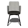 Modern Gray Fabric Accent Chair With Armrests And Black Metal Legs