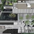 Modern Architecture Residential Area Courtyard Curved Waterscape Curved View Wall Tree Pool Gate Entrance 3d model