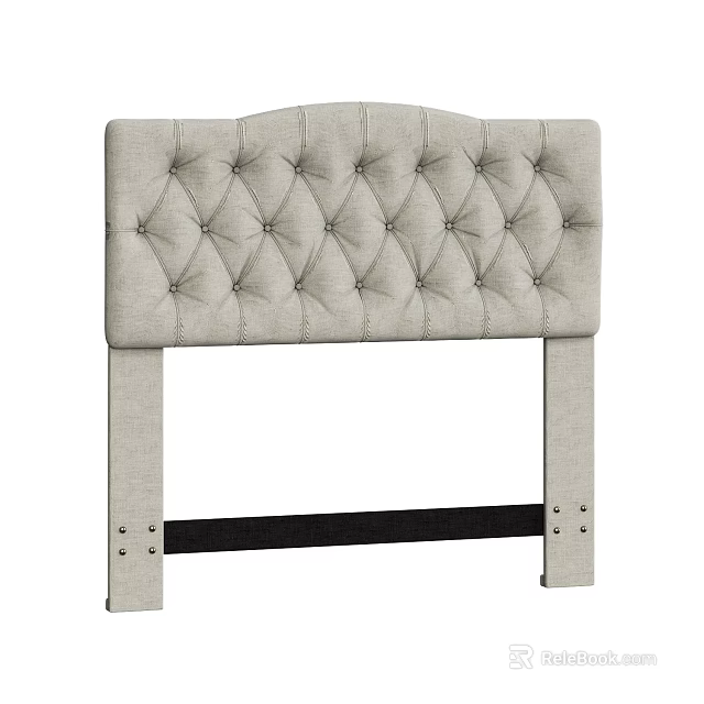 Light Gray Upholstered Headboard With Diamond Tufted Design And Metal Legs 3d model 