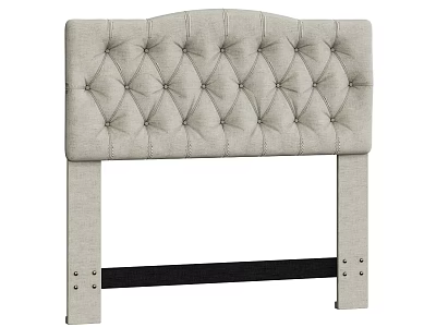 Light Gray Upholstered Headboard With Diamond Tufted Design And Metal Legs 3d model
