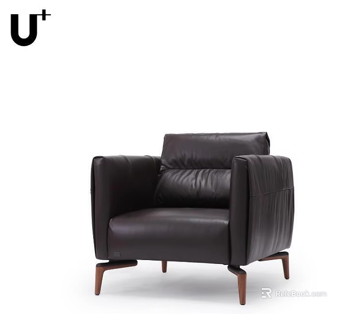 Modern Black Leather Single Sofa With Sleek Design And Wooden Legs 3d model 