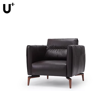 Modern Black Leather Single Sofa With Sleek Design And Wooden Legs 3d model