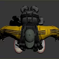 Man In Yellow Jacket Gray Cap Black Vest With Gun Brown Pants White Sneakers