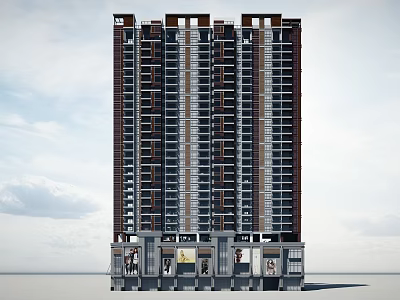 Modern Commercial Street With High Rise Building And Retail Shop Fronts 3d model