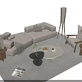 L Shaped Beige Sofa and Round Coffee Table Set with Throw Pillows and Blanket 3d model