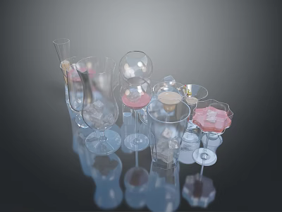 Animal Shaped Transparent Glassware In Various Sizes And Shapes On Black Background With Reflections 3d model